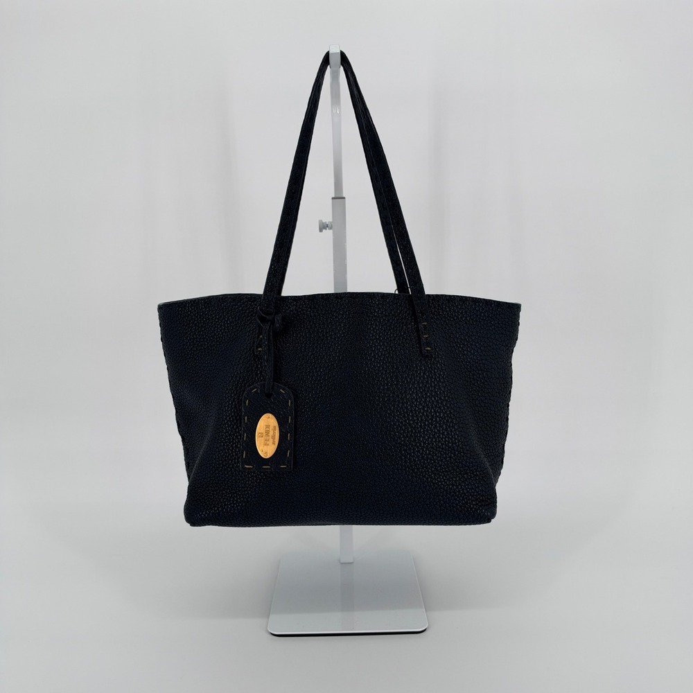 Fendi Small Tote Bag Black Selleria Pebbled Leather Handcrafted Minimalist Chic